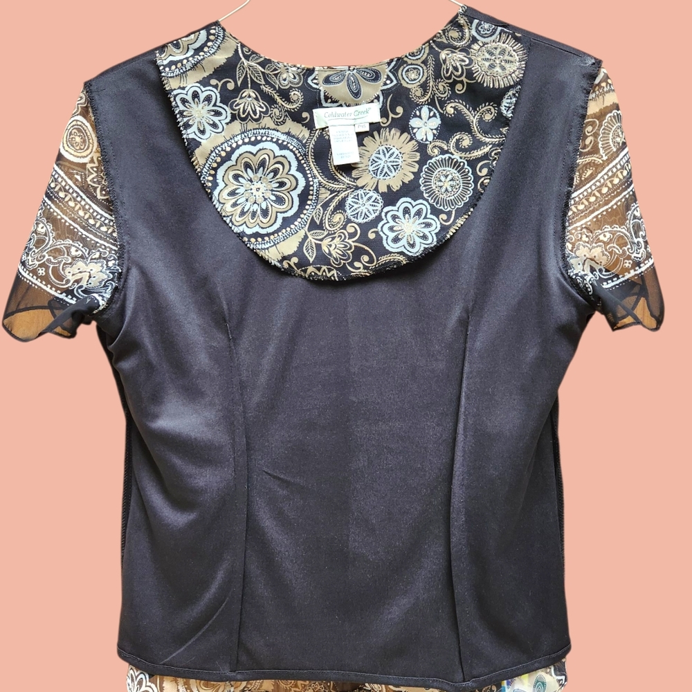 Coldwater Creek 2 Piece Floral Paisley Dress with A Sheer Overlay Like New - Picture 7 of 9